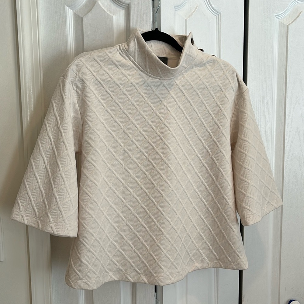 Cream sweater cowl neck with button detailing